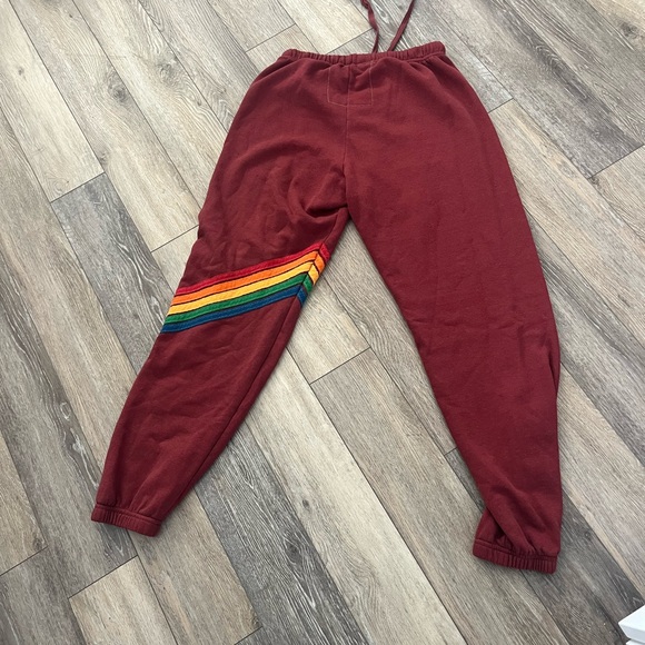 Aviator Nation Pants - Aviator Nation Maroon Joggers with Rainbow Side Stripe